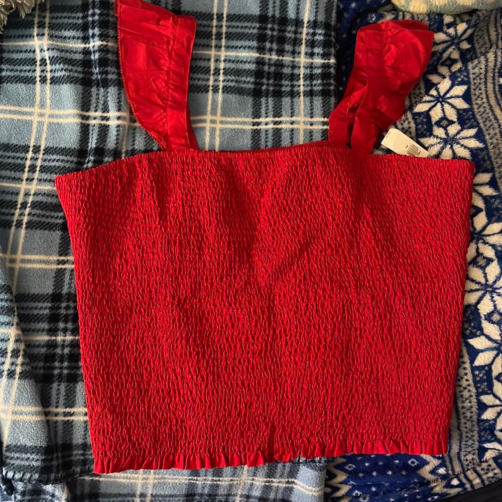 Red Old Navy Ruffle-Trim Smocked Cropped Top